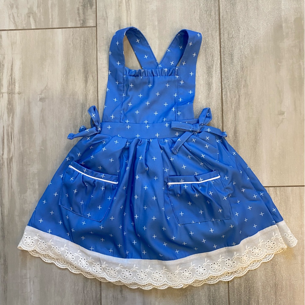 NWT Sugar Bee Classic Vibrant Blue Apron Style Pinafore Jumper Dress, girls 12M